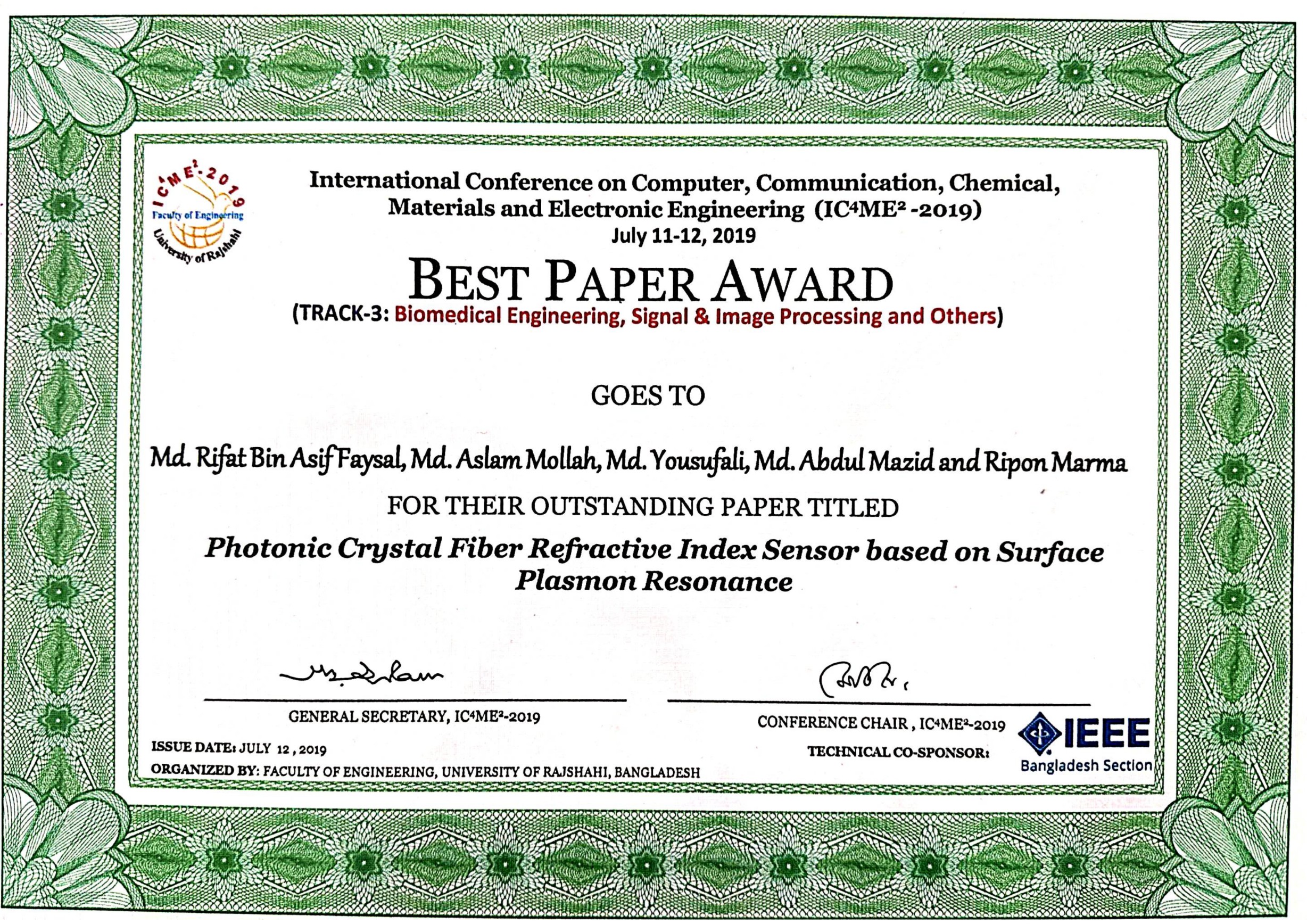 Best Research Paper Award on IC4ME4 Conference